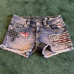 Miss Me American flag embellished shorts